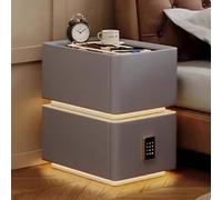 Smart Nightstand With Wireless Charging, 2-Drawers High Gloss Bedside Table, Led Night Stand, With 3 Color LED Lights And Speaker, Modern Bed Side Table For Bedroom(Grey)