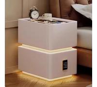 Smart Nightstand With Wireless Charging, 2-Drawers High Gloss Bedside Table, Led Night Stand, With 3 Color LED Lights And Speaker, Modern Bed Side Table For Bedroom(White)