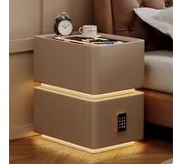 Smart Nightstand With Wireless Charging, 2-Drawers High Gloss Bedside Table, Led Night Stand, With 3 Color LED Lights And Speaker, Modern Bed Side Table For Bedroom(Gold)