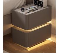 Smart Nightstand With Wireless Charging, 2-Drawers High Gloss Bedside Table, Led Night Stand, With 3 Color LED Lights And Speaker, Modern Bed Side Table For Bedroom(Brown)