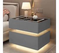 Smart Nightstand with Wireless Charging and Touch Lights, Night Stand with Wireless Charging, Modern Bedside Table with 2 Drawers for Bedroom, Office (Grey 18.9 * 15.7 * 15.7in)