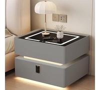 Smart Nightstand with Wireless Charging, Bluetooth Audio, 3-Color LED Lights, and Combination Lock, Modern Design for Bedroom and Living Room