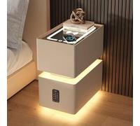 Smart Nightstand with Wireless Charging LED Lighting Modern Design Drawer & Combination Lock Compact 30cm Width - Perfect for Small Spaces