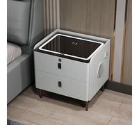 Smart Nightstand with Wireless Charging LED Lights Fingerprint Lock & Bluetooth Speaker - Modern Bedside Table with 2 Storage Drawers for Bedroom & Living Room