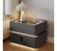 Smart Nightstand with Wireless Charging Stat Bluetooth o Password Lock Modern LED Design Dark Gray 40cm/15.7inIdeal for Bedroom Convenience and Sle