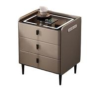 Smart Nightstand withCharging 3 Drawers & AdjustableLightModern Side Table for Bedroom & Living Room (Khaki 40cm/15.7in)