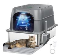 Smart Odor Control Cat Litter Box，XXL Stainless Steel Enclosed Litter Box for Big Cats, Plasma Sterilization Deodorizer with Infrared Auto Pause & Monitoring, No More Odors, Easy to Clean