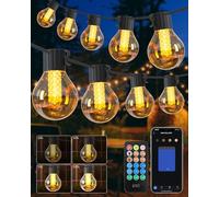 Smart Outdoor Garden Lights Mains Powered 15M, 25 LED G40 Bulbs, Dimmable Festoon Lights with App & Remote Control, Timer, Waterproof, Connectable to 30M String Light for Patio, Gazebo, BBQ Party