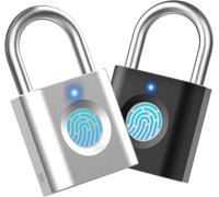 Smart Padlock Gym Lock: 2-Pack Silver & Black Mini Fingerprint Padlock eLinkSmart Locker Lock with 20 Fingerprints Colourful Metal Keyless fits Luggage School Bag Toolbox Gym Locker