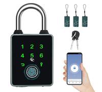 Smart Padlock with 5 Ways to Unlock, Waterproof Fingerprint Padlock with Keys and IC Cards, Compatible with Tuya APP, Bluetooth Combination Padlock for Fence, Suitcase, Locker and Storage