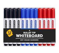 Smart Panda 12 Big Whiteboard Pens, Bullet Tip, Erasable, Red, Blue & Black | Easy Erase Dry Erase Markers, No Ghosting, Thick Chunky Nibs, White Board & Dry Wipe Ink, Non-Toxic for Kids, School & Office