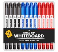 Smart Panda 12 Whiteboard Pens Dual Tip, Erasable Markers, Red, Blue, Black | Easy Erase, No Ghosting, White Board & Dry Wipe Surfaces, Fine & Broad Nibs, Non-Toxic Low-Odour for School, Office & Home