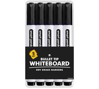 Smart Panda 5 Big Whiteboard Pens, Bullet Tip, Erasable, Black | Easy Erase Dry Erase Markers, No Ghosting, Thick Chunky Nibs, White Board & Dry Wipe Ink, Non-Toxic for Kids, School & Office