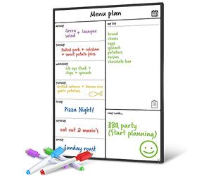 Smart Panda A4 Magnetic Whiteboard Fridge Calendar - Meal Planner and Shopping List White Board - Memo Board and Family Planner Notice Board - Weekly