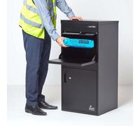 SMART PARCEL BOX Extra Large Parcel Box Outdoor, 2 Door Weatherproof Black Delivery Box With Secure Front & Rear Access, Durable Galvanised Steel, Lockable For Post, Multiple Letters & Package Drop