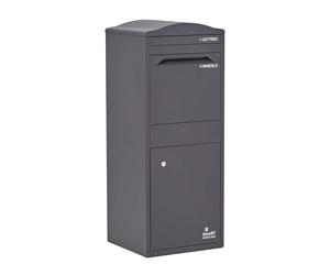 SMART PARCEL BOX Large Parcel Box Outdoor, Weatherproof Grey Delivery Box Curved Top, Secure Front Access, Durable Galvanised Steel, Lockable For Post, Multiple Letters & Package Drop, Free Standing