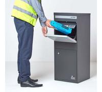 Smart Parcel Box Large Secure Outdoor Delivery Box Galvanised Steel Front And Rear Access Dark Grey