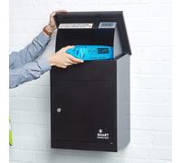 SMART PARCEL BOX Wall Mounted Parcel Box Outdoor, Medium Black Delivery Box, Secure, Durable Galvanised Steel Weatherproof, Lockable For Post, Multiple Letters & Large Package Drop