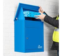 SMART PARCEL BOX Wall Mounted Parcel Box Outdoor, Medium Blue Delivery Box, Secure, Durable Galvanised Steel Weatherproof, Lockable For Post, Multiple Letters & Large Package Drop