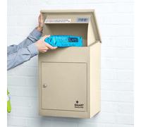 SMART PARCEL BOX Wall Mounted Parcel Box Outdoor, Medium Cream Delivery Box, Secure, Durable Galvanised Steel Weatherproof, Lockable For Post, Multiple Letters & Large Package Drop