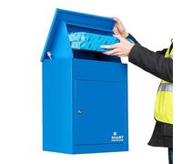 SMART PARCEL BOX Wall Mounted Parcel Box Outdoor, Medium Blue Delivery Box, Secure, Durable Galvanised Steel Weatherproof, Lockable For Post, Multiple Letters & Large Package Drop