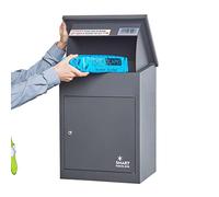 SMART PARCEL BOX Wall Mounted Parcel Box Outdoor, Medium Grey Delivery Box, Secure, Durable Galvanised Steel Weatherproof, Lockable For Post, Multiple Letters & Large Package Drop