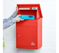 SMART PARCEL BOX Wall Mounted Parcel Box Outdoor, Medium Red Delivery Box, Secure, Durable Galvanised Steel Weatherproof, Lockable For Post, Multiple Letters & Large Package Drop