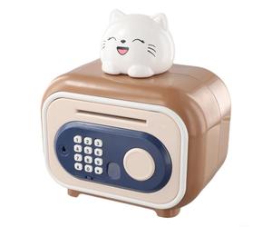 Smart Password Lock Piggy Bank with Fingerprint Verification and Automatic Money Roll, Large Capacity ABS Safe to Encourage Saving Habits (brown)