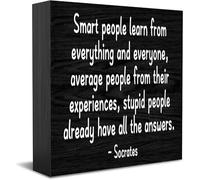 Smart People Learn From Everything And Everyone Wooden Box Sign Decorative Funny Office Wood Box Sign Home Office Decor Rustic Farmhouse Square Desk Decor Sign For Shelf 5 X 5 Inches