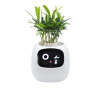 Smart Pet Planter, Smart Plant Pot, With Artificial Intelligence, Time Weather Display, And Multiple Expressions Animation,Lovely Plant Companion, For Desktop Decoration, Gifts,Plant-Free (White)