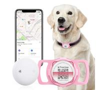 Smart Pet Tracker for Collar - Dog Trackers Location for Pet with Holder, No Monthly Fee, Real-Time Tracking, iOS Only, Emergency Contact, Long-Lasting, Anti-Lost Tracker for Cats, Bag Straps,Pink