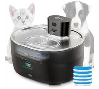 Smart Pet Water Fountain with Stainless Steel Tray, 108oz/3.2L, Battery Operated, for Cats & Dogs with Motion Sensor, Moveable Rechargeable & Portable; PC Container,Ultra Quiet, Multi-Layer Filter