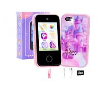 Smart Phone Toy for Kids Age 3-8, Xmas Birthday Gift for Girl & Boy 4 5 6 7 9 Years Old, Toddler Pretend Play Cell Phone with Camera, MP3 Music Player, Alarm, Puzzle Games, 8GB SD Card (Pink castle)