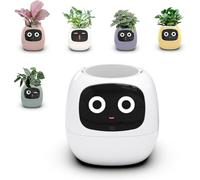 Smart Plant Pot, AI Smart Flowerpots, Intelligent Planter 7 Smart sensors, AI Chips LCD Screen Display, APP Control Garden Planter for Home, Smart expression, Time Date Weather Display,White