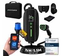 Smart Portable EV Charger 7kW, WiFi App Control via App, 32A Plug, Type 2, 5.5m Cable, Single Phase, Adjustable 6-32A, IP65, Electric Car Charger