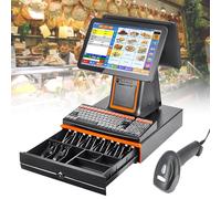 Smart POS System with 15.6" Touch Screen, 58mm Thermal Receipt Printer & Cash Drawer, Supports 30 Languages, for Retail Restaurants Black