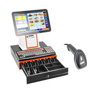 Smart POS System with 15.6" Touch Screen, 58mm Thermal Receipt Printer & Cash Drawer, Supports 30 Languages, for Retail Restaurants Black