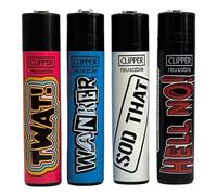SMART PRICE 4 x Clipper Lighters - NAUGHTY WORDS 3 - TOP BLACK FANCY Gas Lighter Refillable You get all 4 NEW (NAUGHTY WORDS 3)