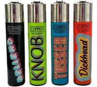 SMART PRICE Clipper Lighters - NAUGHTY FUNNY WORDS - TOP SILVER FANCY Gas Lighter Refillable You get 4 NEW Limited Edition Lighters