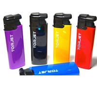 Smart Price TorJet POWERFUL Turbo Windproof Lighters Refillable Black Red Blue Yellow Purple Electric lighters (5 X Red Purple Black Yellow Blue Electric)