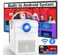 Smart Projector 4K Android System, 15000Lm Mini Projector with WiFi and Bluetooth, 4K Outdoor Projector Max 300” Digital ±45° 4D Keystone Zoom Support, Compatible with Phone, TV Stick, Game, USB