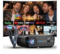 Smart Projector 4K HDR with Google TV, 2500 ANSI Home Cinema Projector | Karaoke with 2 Wireless Microphones,76W Speakers,Motorised Lens Cap,ToF Autofocus,WiFi 6,Bluetooth for Movies Gaming Daylight