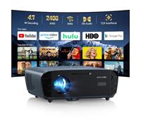 Smart Projector 4K Supported with Google TV, 2400 ANSI Lumen Home Cinema Projector, Native 1080P, ToF Auto Focus&Auto Keystone, WiFi 6, Bluetooth, HDMI ARC, DB Audio, for Bedroom, Outdoor, Gaming, PS5