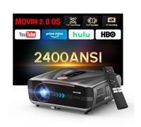 Smart Projector 4K with Auto Lens Cap, 2400 ANSI Lumen Daylight Home Cinema Projector, Native 1080P, 2x38W Speakers DB Audio DTS, ToF Auto Focus, WiFi 6, HDR10, HDMI eARC for Bedroom, Garden, Gaming