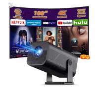 Smart Projector with WiFi and Bluetooth, 4k Support Portable Outdoor Projector, 200 ANSI Lumens, 210° Rotatable Stand, Auto Keystone,Built-in App Movie Proyector for Home & Camping (Black)