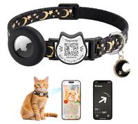 Smart QR Code Cat Collar with AirTag Holder,Star and Moon Breakaway Adjustable Kitten Collar with Pendant & Glow, Cute Pet Accessories for Girls & Boys, Pet Gifts(Black)