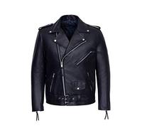 Smart Range BRANDO Navy Blue Men's Classic Motorcycle Biker Cowhide Real Leather Jacket (M)