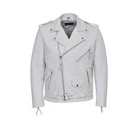 Smart Range Brando White Men's Classic Motorcycle Biker Cowhide Real Leather Jacket (L)