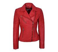 Smart Range New Ladies 9334 Fashion Designer Biker Style Real Soft Lambskin Leather Jacket (8, Red)