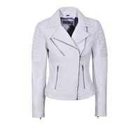 Smart Range New Ladies 9334 Fashion Designer Biker Style Real Soft Lambskin Leather Jacket (8, White)